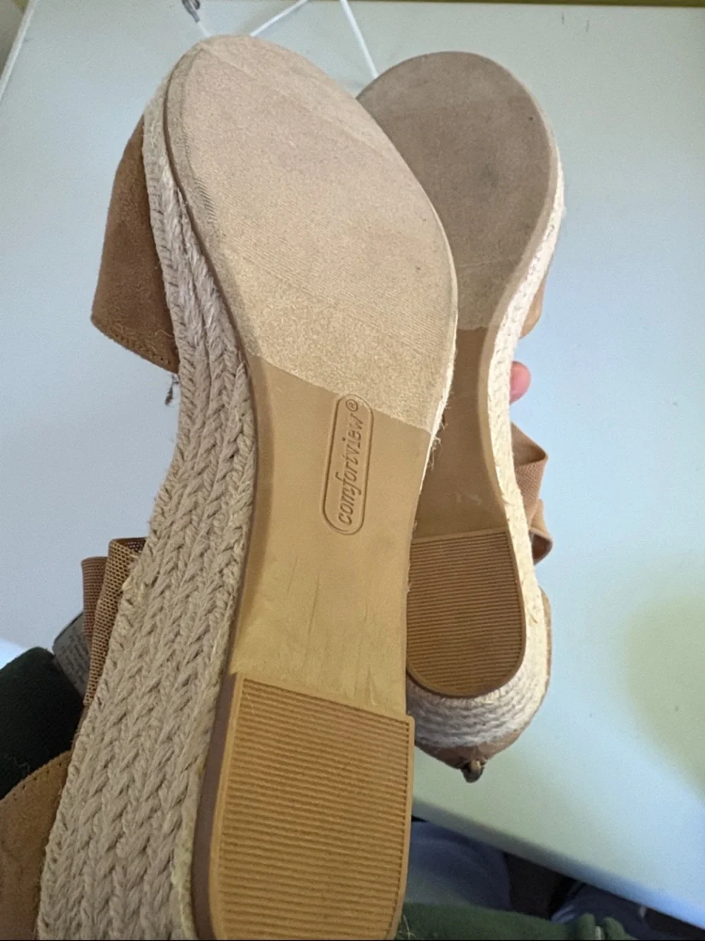 Comfortview Tan Fabric Low Wedge Espadrille Sandal 12 W